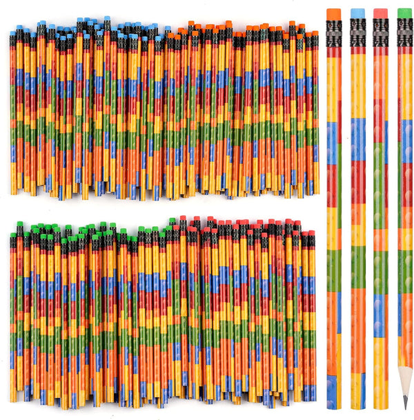 Kolewo4ever 100 Pieces Building Block Wood Pencils - Colorful Round Pencils with Erasers for Kids Birthday Goody Bags