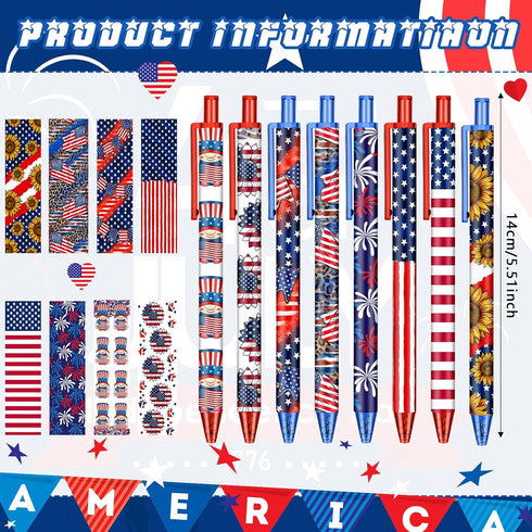 Leinuosen 72 Pieces American Flag Pen Bulk, USA Patriotic Themed Gel Ink Pens for Home School Office Supplies