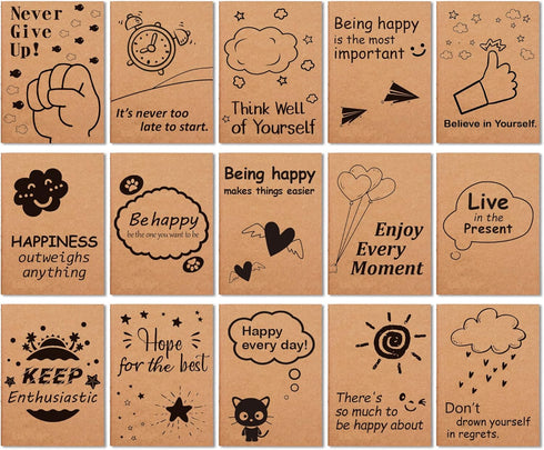 Feela 15 Pack A6 Kraft Notebooks, 15 Designs Cute Mini Pocket Notebooks and Journals, Lined Motivation Small Journal
