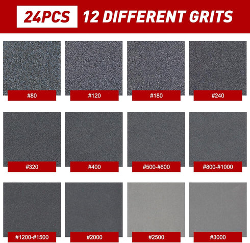 24 80-3000 Pcs Sanding Sponge Grit Sandpaper Assortment, Washable & Reusable Sanding Blocks for Wood, Metal, Drywall