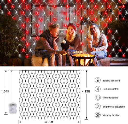 5ft 5ft 100 echosari Christmas Net Lights Battery Operated, x LED Net Light Outdoor Mesh Lights Remote Timer Mesh