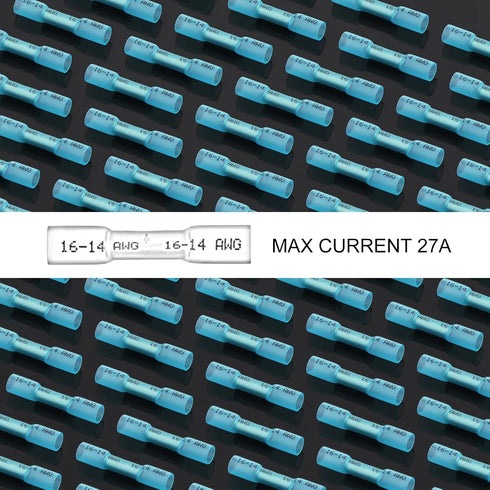 16-14 AWG Blue 100pcs Heat Shrink Butt Connectors Kit, Insulated Waterproof Electrical Marine Automotive Wire Crimp