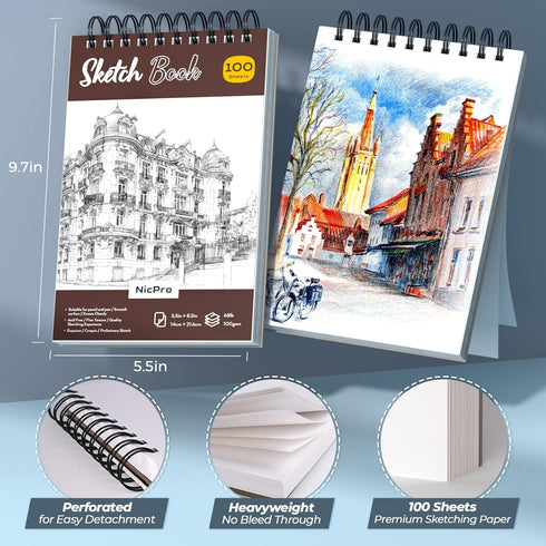 58 Set 6 0.5 0.7 0.9 2mm, 12 30 Nicpro PCS Art Drawing Supplies Kit in Leather Case, Art Mechanical Pencil with Metal