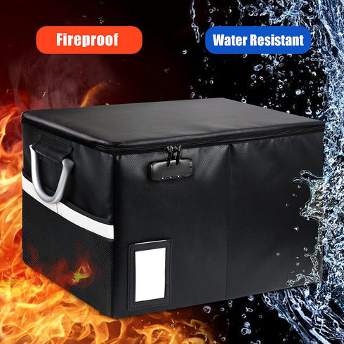 Fireproof Document Box with 5 Pack Hanging File Folders (Letter Size), Portable Organizer Box with Lock and Handle (5