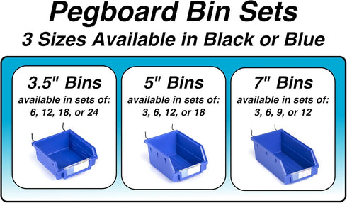 6 Pack Pegboard Bins Black Extra Large - Hooks to Any Peg Board - Organize Hardware, Accessories, Attachments