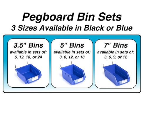 Pegboard Bins 3 Pack Extra Large Blue for Organizing Hardware, Accessories, Craft Room, Tool Shed