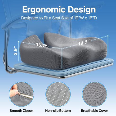 Tailbone Seat Cushion for Sciatica, & Lower Back Pain Relief, Ergonomic U-Shaped Memory Foam Pressure Relief Pad