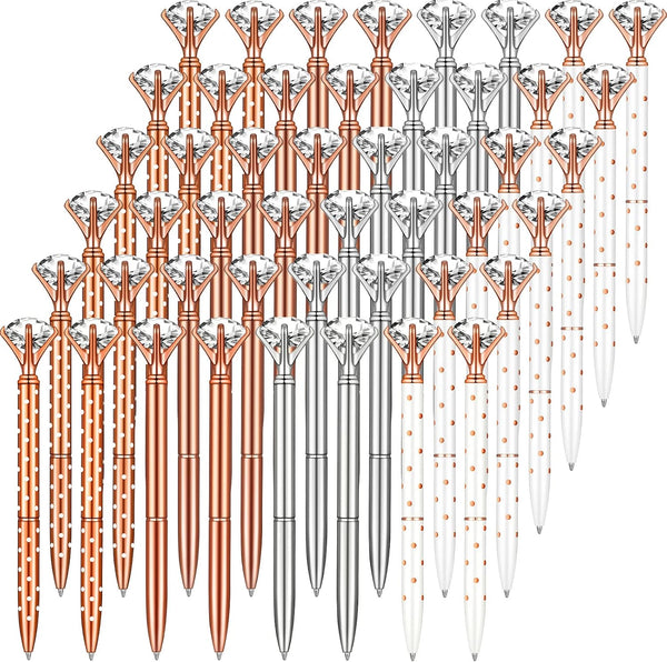 Yexiya 48 Pcs Big Crystal Diamond Pens, Metallic Rhinestones Bling Ballpoint Pens for Women, Bridal Shower Gifts