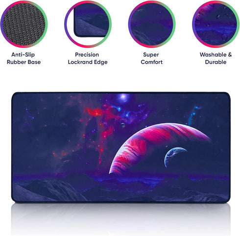 Gaming Mouse Pad 24x12 Inch, Large Purple Galaxy Space XXL Non-Slip Rubber Mouse Pad for Computers Laptop Office