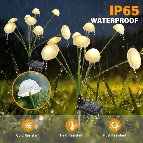 SEEWELUMI 2Pack Solar Garden Lights Outdoor, Solar Lights Garden Decor, Swaying Mushroom Lights Waterproof for Yard