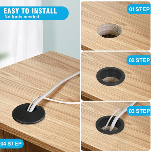JTemgle 1-1/2" Grommet, 2 Black Desk Plastic Cable Hole Cover Computer Table Cord Wire Organizer Caps Desktop Cord
