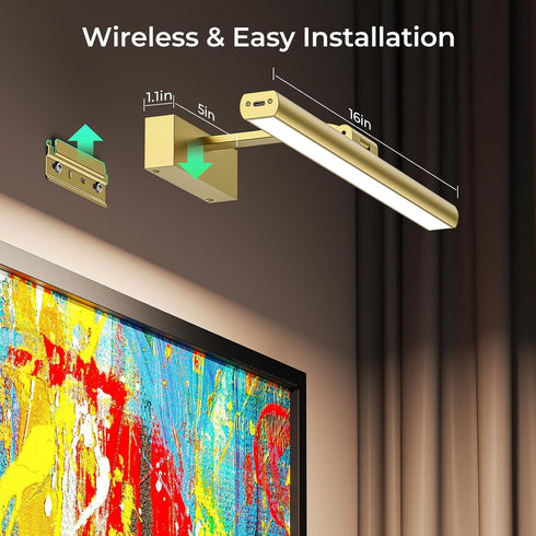 Dimmable 16inch) Wireless Picture Lights for Wall, Battery Operated Wall Light for Painting Rechargeable CCT Rotatable