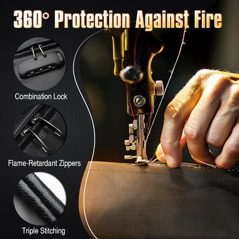 CarryWise Set 2 6200F 14"x9.8" 10.6" 6.7", Fireproof Document Bag with Lock, Pcs Money Box for Cash & Passport, Fire