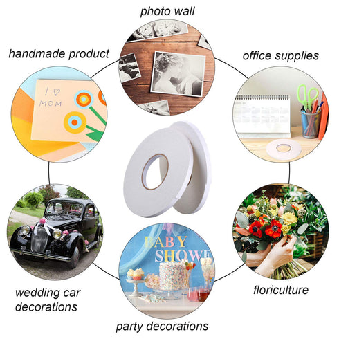 3 Rolls Double Sided Foam Tape - PE Roll Double Faced Sponge Adhesive Mounting Tape (1/2 Inch by 50 Feet)