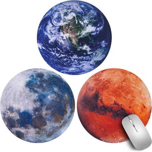 JIAMI HOME 3 Pack Fun Planetary Mouse Pads Earth Moon Mars Cute MouseMat for