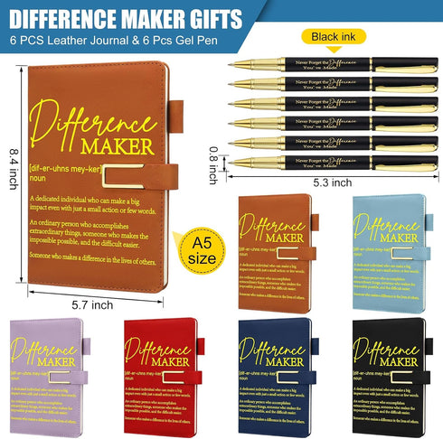 Chuangdi 6 Sets A5 set Difference Maker Gifts Employee Appreciation Gifts Bulk Leather Journal Notebook with Metal