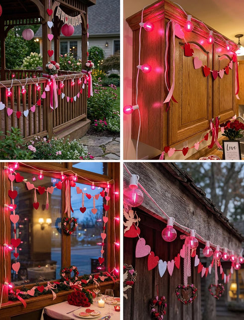 50Ft G40 27 Bulbs(2 Valentine's Day Outdoor String Lights, Valentines Day Decorations Lights with LED Pink Shatterproof