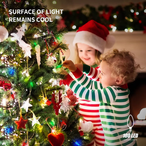 C6 33ft 100 29V 8 WATERGLIDE Christmas Lights, LED Faceted String Lights Green Wire Fairy Lights with Safe Adaptor