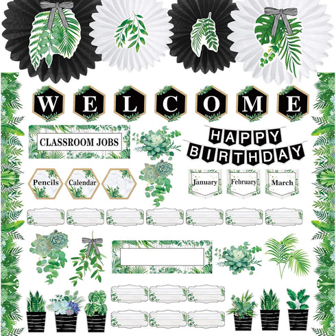 Kosiz 221 Pcs Classroom Decorations Bulletin Board Decor Set, Welcome Banner, Birthday Chart, Jobs Poster