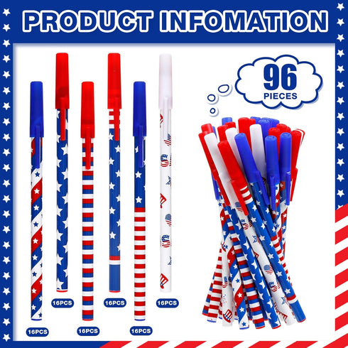 Eaasty American Flag Pens Bulk - Patriotic USA Gel Ink Pens for Independence Day, 4th of July Gifts (96 Pcs)