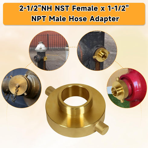 2-1/2"NH NST Female x 1-1/2" NPT Male Fire Hydrant Adapter, Brass Fire Equipment for Fire Hose