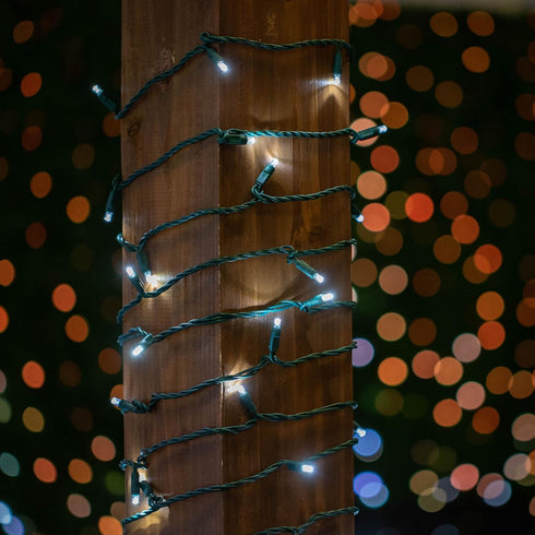 25ft 50 6" IP55, Dimmable, Novelty Lights LED Pure White Christmas Lights Outdoor/Indoor, Spacing, Green Wire String