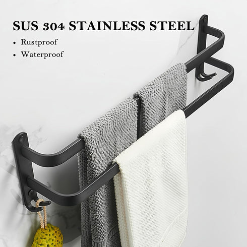SEIDO 28 Inch 2-Tier 304 Matte Black Double Towel Bar, Heavy Duty Square Ladder Towel Rack for Bathroom Wall Mounted