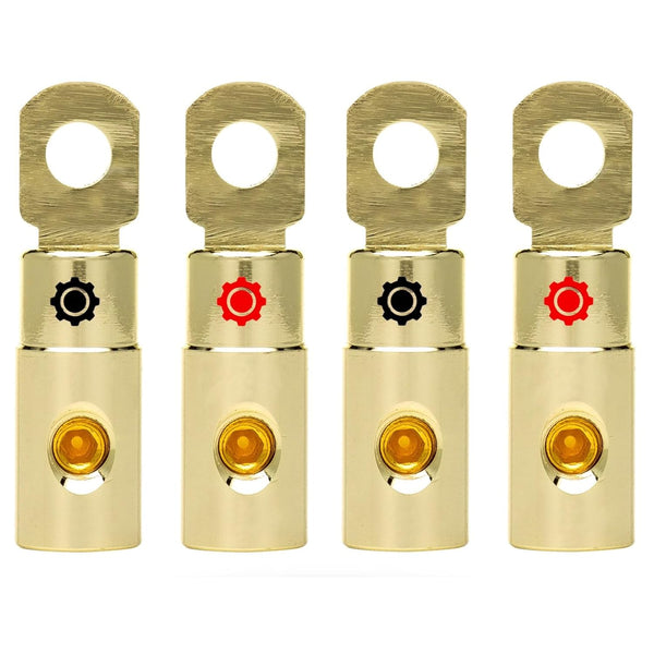 InstallGear 4 AWG Gauge Gold Ring Set Screw Battery Ring Terminals - 4 Pack, 4 Gauge Wire Connectors