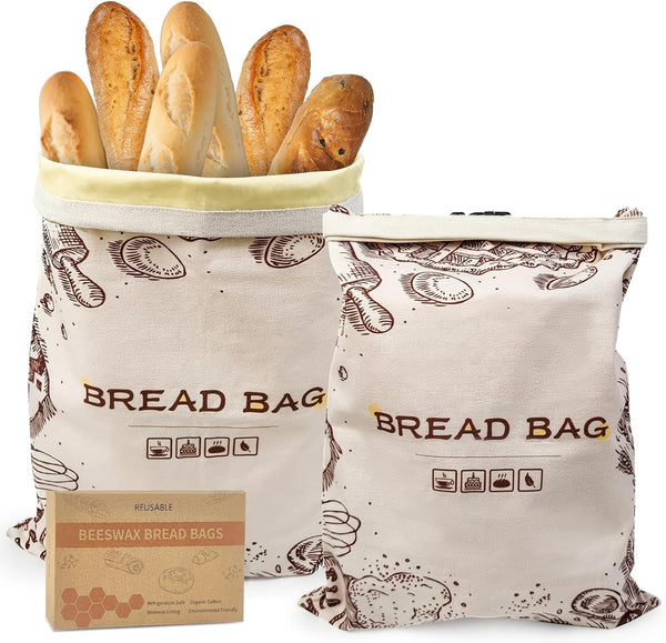 WERPEKA Beeswax Bread Bags for Homemade Bread, 2-Pack Reusable Sourdough Bread Storage Bags