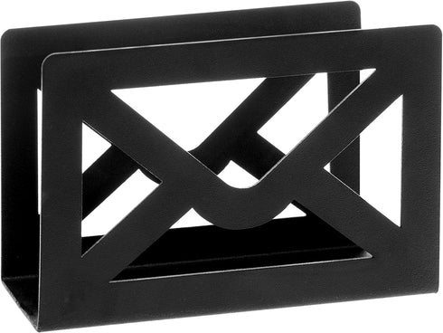 MyGift Black Metal Desktop Mail Holder, Cutout Envelope Design, Home and Office Desk Letter Organizer