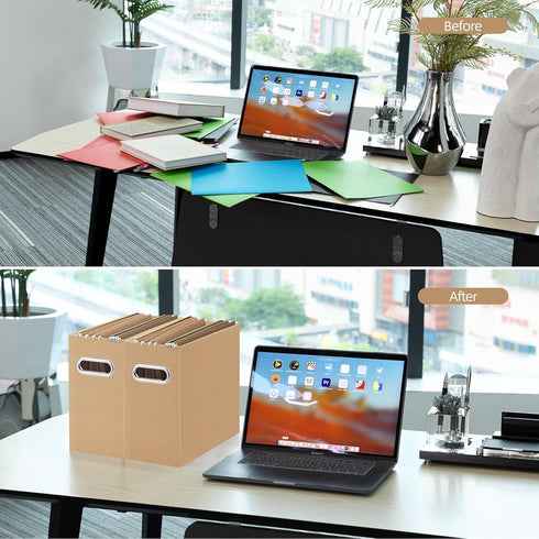 Oterri File Organizer, Small Collapsible Cardboard Box for Letter Size Files, Portable with Handle, Brown