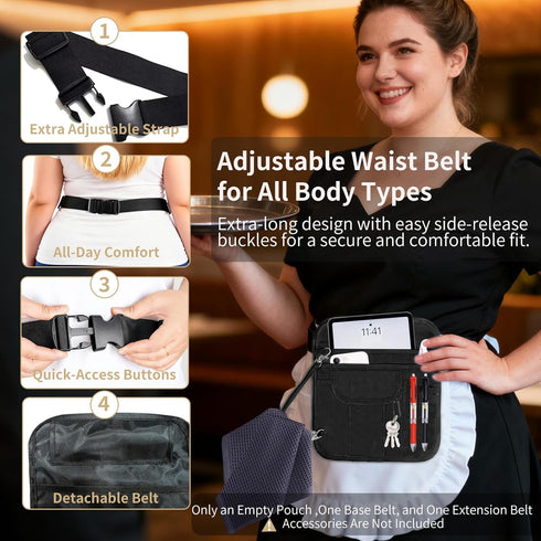 26.4-61Inch Server Apron with Adjustale Strap,Restaurant Waitress Accessories Bag with Pockets for Hotel Bar(Inc Strap