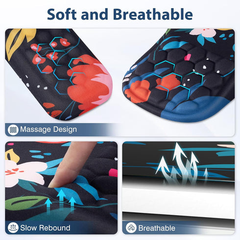 EYROZILL 3 1 Set(Flower) in Ergonomic Mouse Pad and Keyboard Wrist Rest, Cute Mouse Pad with Wrist Support Massage