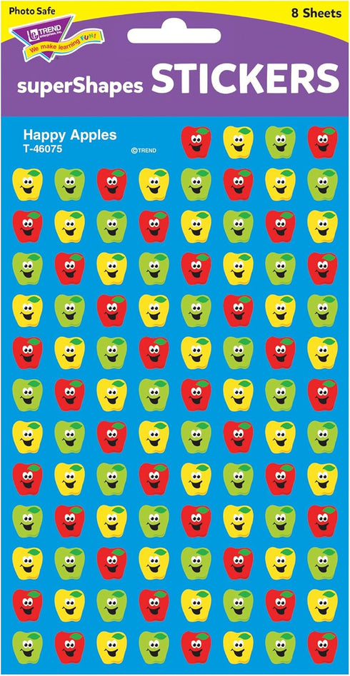 Trend Happy Apples superShapes Stickers, 800 Count, Classroom Incentives