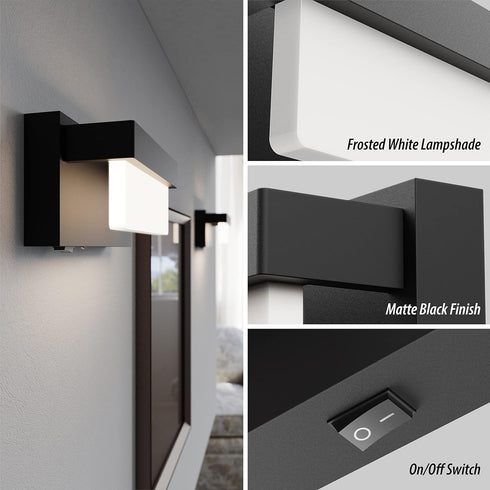 8 inch 4000K Wall Sconce Black Wall Light with On/Off Switch LED Wall Lamp Acrylic Lampshade Sconce Wall Lighting