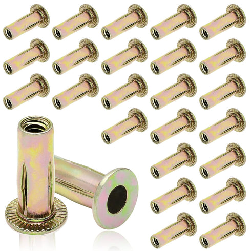 25Pcs Steel Multi Grip Rivet Nuts - Pre Bulbed Shank Zinc-Plated Flat Head Threaded Insert Nut Construction Fasteners
