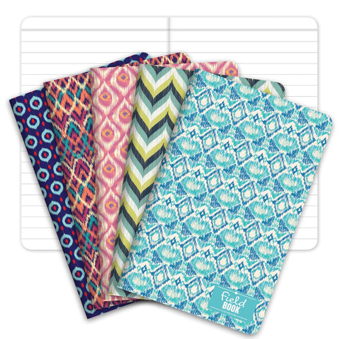 Elan Publishing Company Field Notebook/Pocket Journal, 3.5"x5.5", Ikat Patterns, Lined Memo Book, Pack of 5