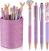 Sabary 8 Pcs Ballpoint Pens with Holder - Metal Crystal Diamond Glitter Pencil Holder for Women Girls