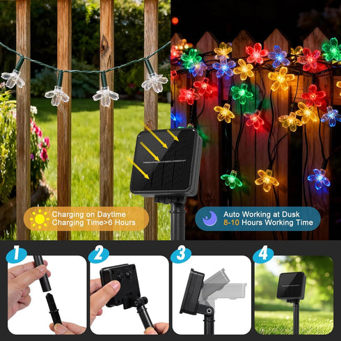 Vruxuri 2 Pack 52FT 120 Total LED Solar String Lights Outdoor Waterproof Flower Fairy Lights for Garden Fence Patio
