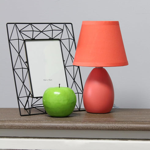 LT1197-ORG-2PK 9.45" 2-Pack Set, Simple Designs Chic and Sleek Oblong Mini Oval Ceramic Table Lamp for Living Room
