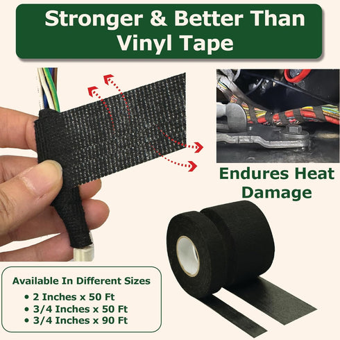 Wire Harness Cloth Electrical Tape, 2 Inch x 50 FT (5 Rolls), High Temperature Fabric Wiring Harness for Automotive