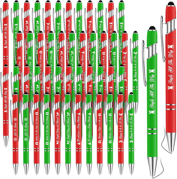 Qilery 48 Pcs Christmas Pens Bulk, Black Ink Stylus Tip, Xmas Holiday Ballpoint Novelty Funny Pens for Coworkers Gifts