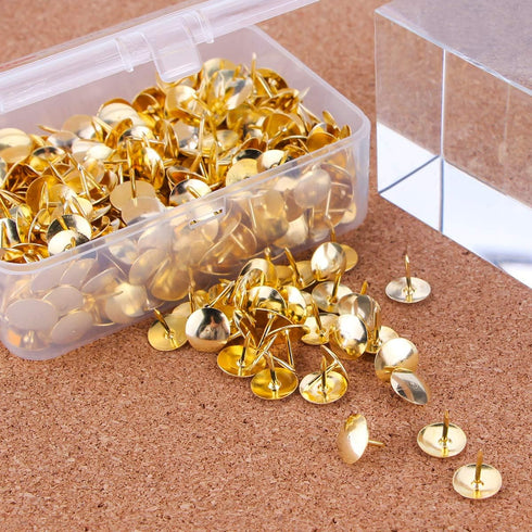 Yalis 500-count Thumb Tacks, 3/8-inch Steel Round Push Pins for Corkboard (Gold)