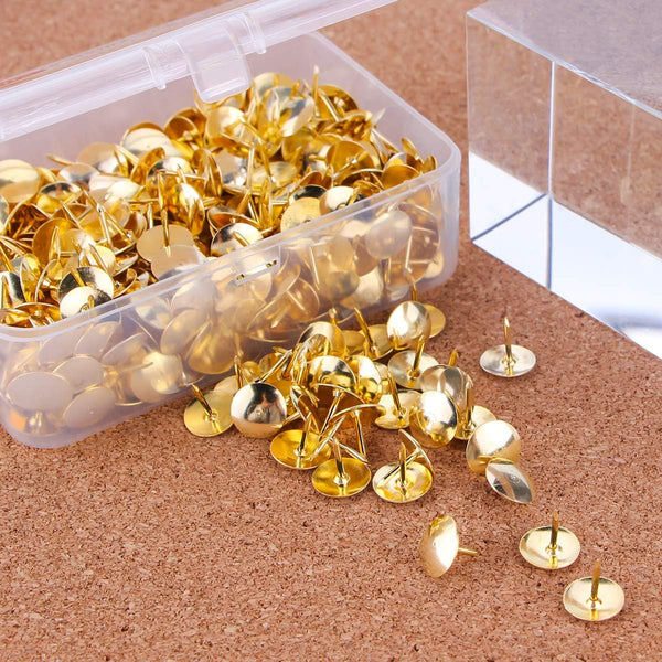 Yalis 500-count Thumb Tacks, 3/8-inch Steel Round Push Pins for Corkboard (Gold)