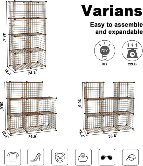 8 Closet 24.8" 12.4" 48.4" UWCS3008R C&AHOME Wire Cube Storage, - Cube Organizer Metal C Grids, Modular Shelves Units