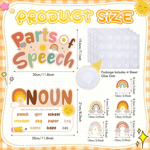 Sherr 26 Pcs Parts of Speech Posters Set, Boho Grammar Bulletin Board Classroom Educational Language Arts Decor