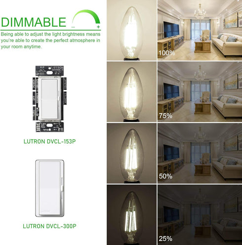 winshine E12 Candelabra LED Bulbs Dimmable 4000K Daylight, 60W Equivalent, 6 Pack