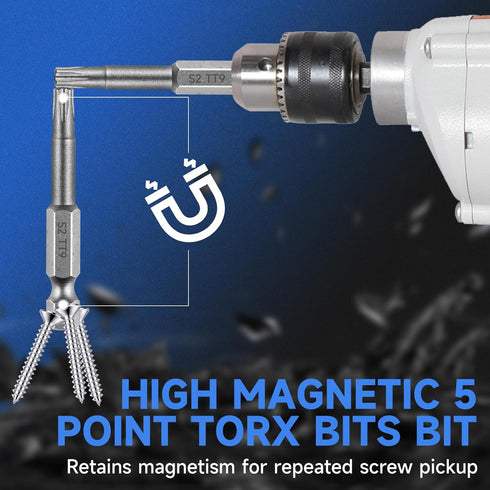 LMXMGRG 5 Set 10pcs Set S2 1/4" TT8-TT45(50mm) Point Security Torx Bit Star Bits Screwdriver Magnetic Alloy Steel