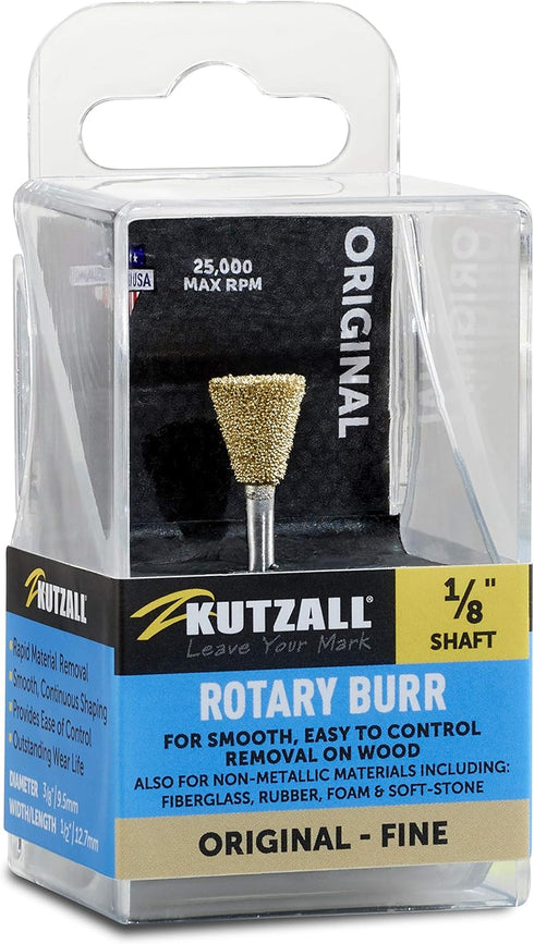 Kutzall Original Dove Tail Rotary Burr, 1/8" Shaft, Fine, Wood Carving Bit for Dremel, 3/8" Dia. X 1/2" Length
