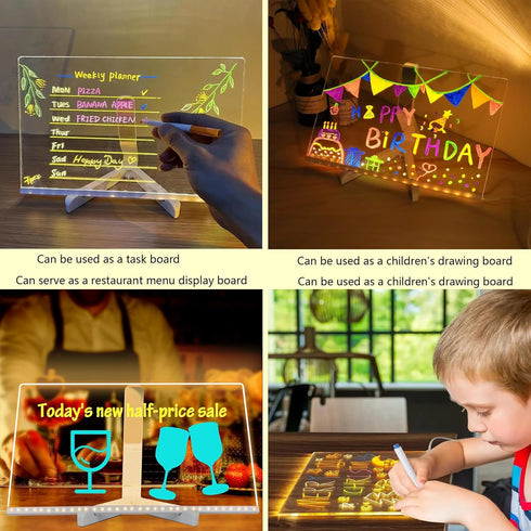 LED Note Board with Colors - Acrylic Dry Erase Board with Light, Glowing Message Marker Board for Kids with Stand